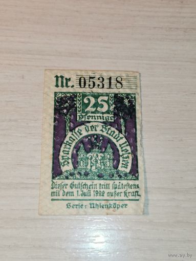 25 пфеннигов 1921 года, Ильцен, Германия.