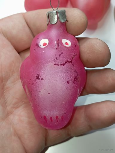 Ёлочная игрушка  - Сова . СССР  . Стекло .