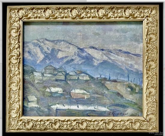 Красовский Е.Е. Засл.худ. "Горный поселок",1978г. Картон,масло. Размер 40/50см. + широкая рама