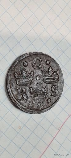 Монета медь Швеция 1600 годы  1/4  OR