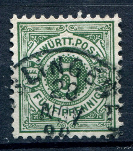 Королевство Вюртемберг - 1890г. - 5 Pf - 1 марка - гашёная [Mi 56]. #1-Wu-12-A-1