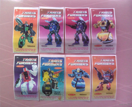 Наклейки вкладыши от жевательной резинки Трансформеры 1993г. (Transformers, Kent).
