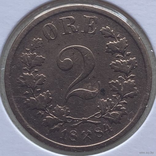 Норвегия 2 эре 1884 г. В холдере