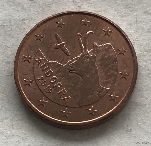 Андорра 1 евроцент 2019 - Бородач (Серна) - в блеске!