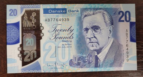 Северная Ирландия 20 фунтов 2019 года Danske Bank  UNC полимер P-215a