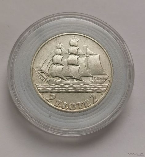 27. 2 злотых 1936 г. Кораблик. С рубля