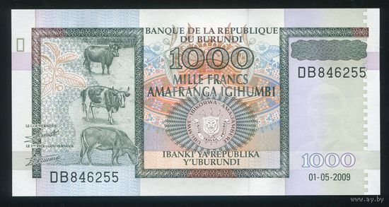 Бурунди 1000 франков 2009 г. P46c. Серия DB. UNC
