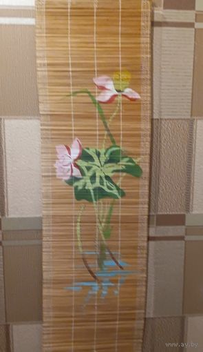 Панно-циновка "Нимфеи" из СССР. Япония или Китай. Раритет. 105х30 см.