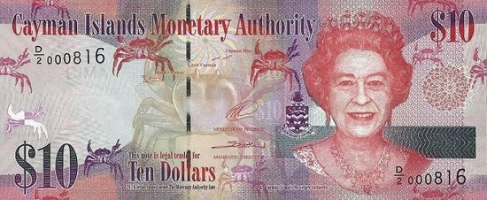 Каймановы острова 10 долларов образца 2014 года UNC p40