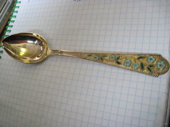 Ложка советская чайная 875 пробы с позолотой 14 см.