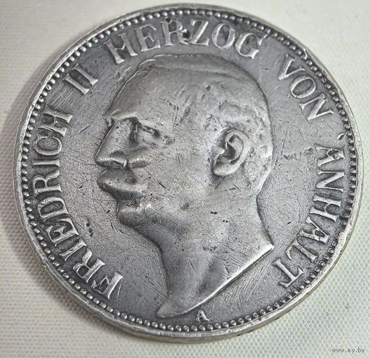 3 марки 1911  год.  Анхальт  Фридрих II Серебро Германия,