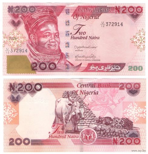 Нигерия 200 найра 2024 год Новый дизайн и цветовая гамма UNC