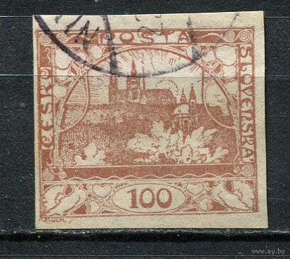 Первая Чехословацкая республика - 1918/1919 - Пражский Град 100H - [Mi.8] - 1 марка. Гашеная.  (Лот 53GP)-T41P29