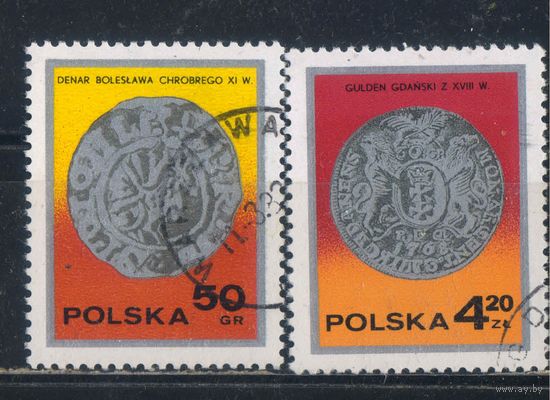 Польша ПНР 1977 Неделя письма Динар Болеслава Храброго Данцигский гульден Августа III  #2525,2528