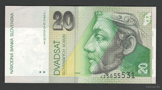 Словакия 20 крон 1999 года. Тип Р-20d. Состояние UNC-