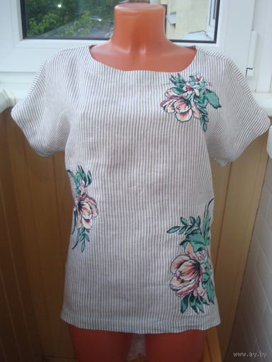 100% ЛЁН Новая блузка с вышивкой 'M&S' 42-44-46 размер