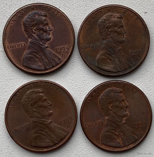 США 1 цент 1993 г. D. Цена за 1 шт.