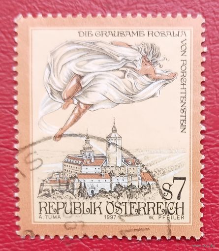 Австрия, 1997 г., стандартный выпуск, ведьма Розалия пролетает над замком