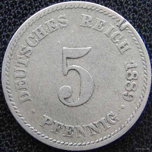 YS: Германия, Рейх, 5 пфеннигов 1889E, KM# 3 (1)