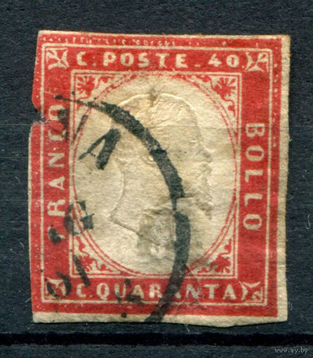 Королевство Сардиния-Пьемонт, Италия - 1855/63г. - король Виктор Эммануил II, 40 с - 1 марка - гашёная [Mi 13]. #1-It-14-A-2