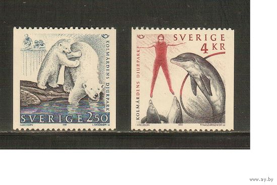 Швеция-1991(Мих.1666-1667) , **  ,  Фауна, Дельфины, Медведи(полная серия)
