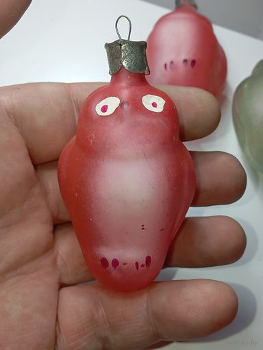 Ёлочная игрушка  - Сова . СССР  . Стекло .