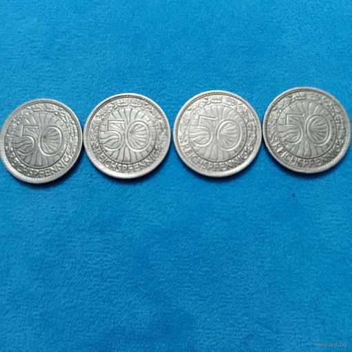 50 рейхспфеннигов(1927г-1928г;1931г.) Никель.Веймар.Одним лотом (4шт.) Распродажа! Смотрите и другие мои лоты!!!