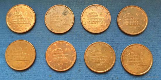 Италия 5 евроцентов 2002, 2005, 2006, 2007, 2008, 2009, 2010, 2012, 2013, 2016, 2017