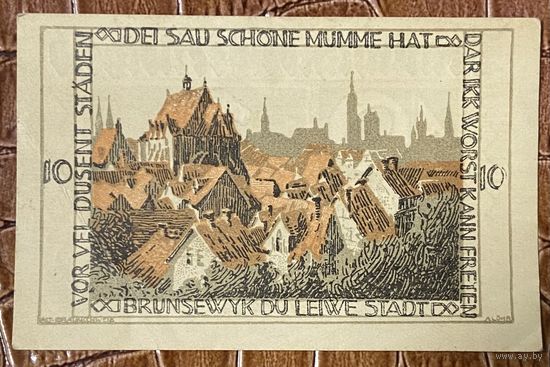 Нодгельд 10 пфеннигов 1921 год. Брауншвейг. Веймарская республика