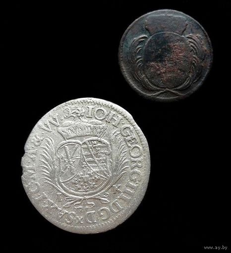 КУРФЮРШЕСТВО САКСОНИЯ - АЛЬБЕРТИН : 1/12 ТАЛЕРА 1691 Г., 1 ПФЕННИНГ 1735 Г.