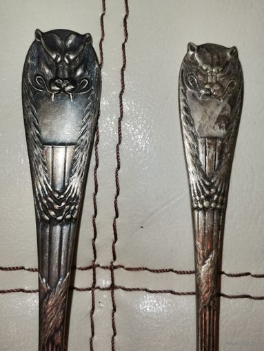 Редкие ложка с вилкой "Голова волка", Fraget, клейма.