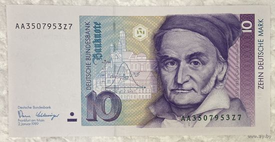 Банкнота 10 марок. 1999 год, ФРГ. Карл Фридрих Гаусс. Секстант. НЕ БЫЛА В ОБОРОТЕ