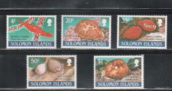 Соломоновы острова -1990 (Мих.726-730) , ** , Морская фауна, Раковины(полная серия)