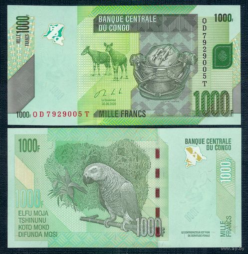 Конго 1000 франков 2013 год. UNC