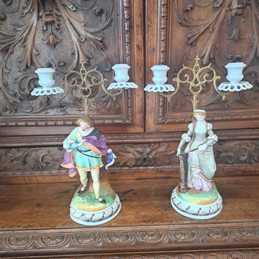 Антикварные подсвечники.19 век Париж. БРОНЗА ФАРФОР.