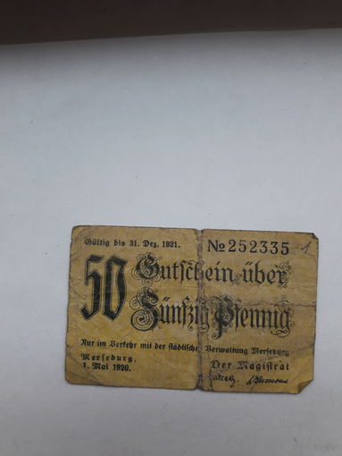 Нотгельд Германия 50 пф. 1921 Мерзебург