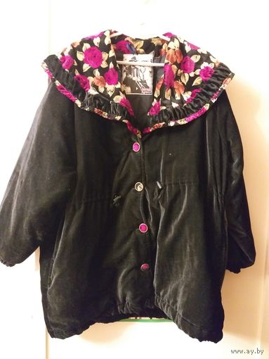 Куртка с цветным воротником, удлиненная, р.52-54, б.у, теплая