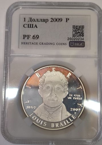 С рубля без мц! 1 доллар 2009 США pf 69 крупное серебро