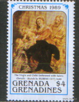 Марка из серии 1990г. Гренада и Гренадины "Рождество. "Мадонна с Младенцем на троне и святые" Питер Пауль Рубенс " MNH