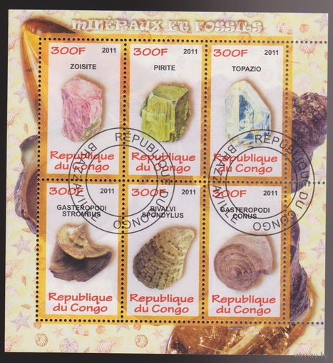 Камни минералы ракушки Фауна Конго 2011 год  лот 1050 БЛОК