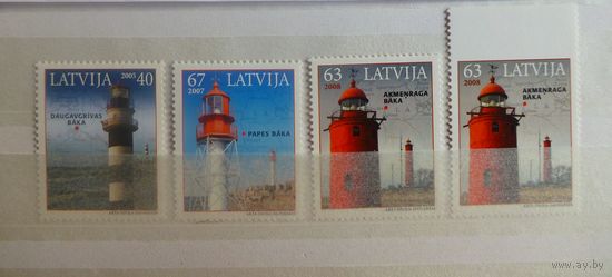ЛАТВИЯ- Latvia \108\ 2005 MiNr. 645\ 2007 \ 2008  - маяки MNH