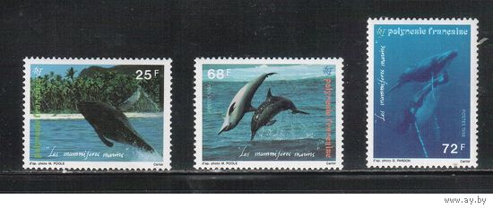 Полинезия -1994 (Мих.650-652) , ** , Морская фауна, Дельфины, Киты(полная серия)
