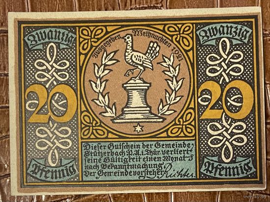 Нотгельд 20 пфеннигов 1921 год. Штютцербах,. Веймарская республика