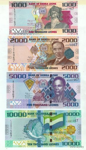 Сьерра Леоне 1000/2000/5000/10000 леоне 2021 год, UNC. набор 4 шт.