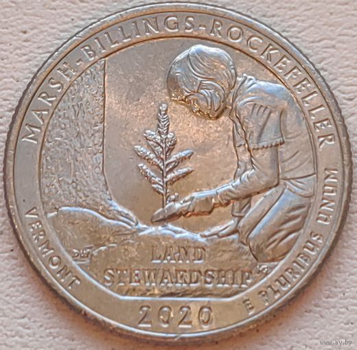 США 25 центов (квотер) 2020 D Marsh-Billings-Rockefeller Vermont