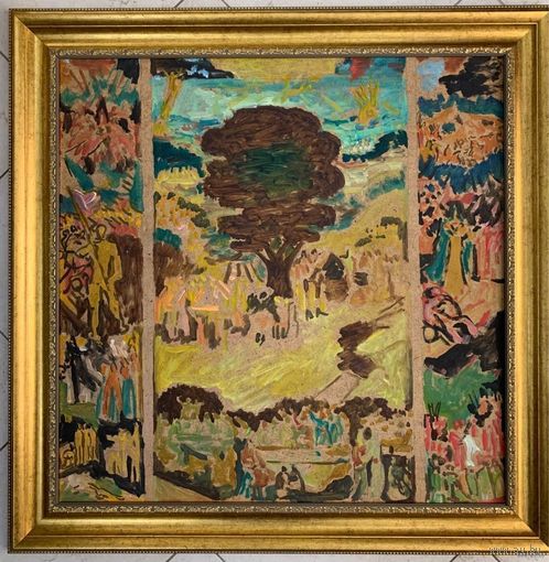 Кищенко А.М. "Будущий триптих",1983г. Картон, масло. Размер с рамой 84х84 см.