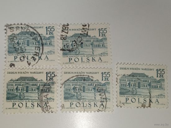 Польша 1965 посвященная 700-летию Варшавы.  На марке изображен Национальный театр (Teatr Narodowy), который располагался на площади Красинских в конце XVIII -начале XIX веков.