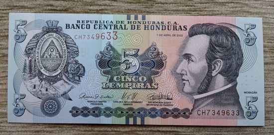 Werty71 Гондурас 5 лемпир 2022 UNC банкнота