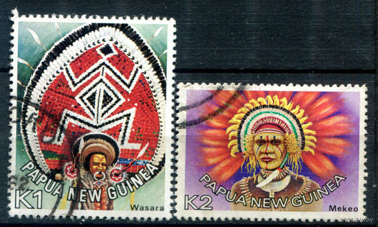 Папуа Новая Гвинея - 1977г. - головные уборы - 2 марки - полная серия, гашёные [Mi 319-320]. #3-WB-102-A-1