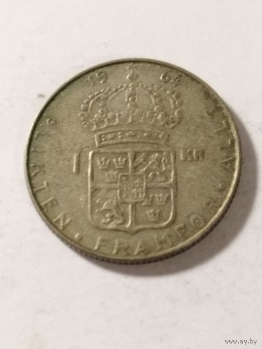 Швеция 1 крона 1964. Серебро.